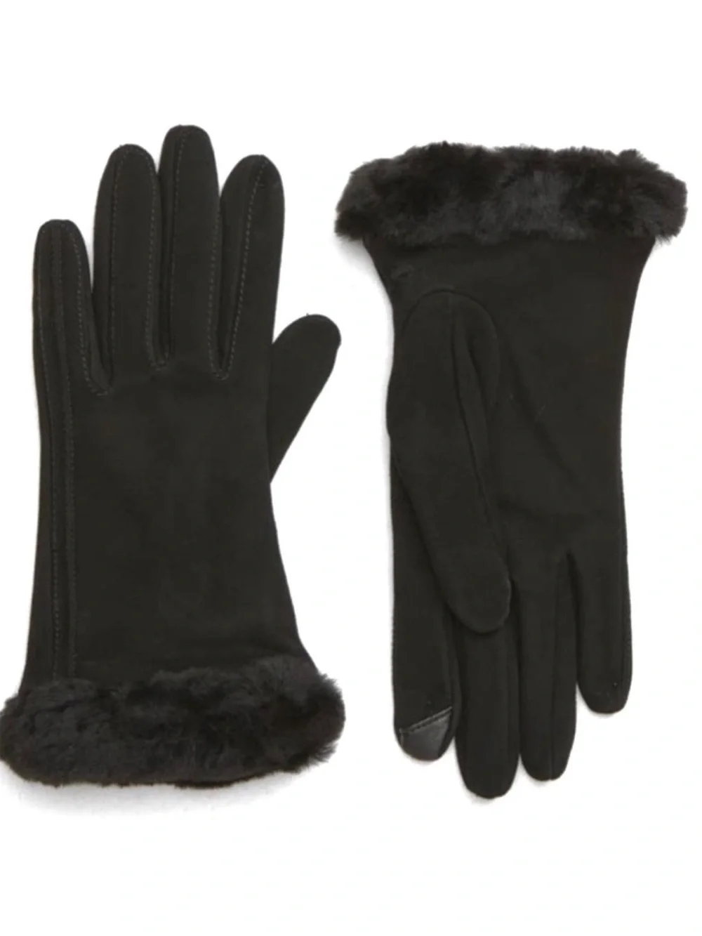 UGG Genuine Shearling Trim Suede Tech Tips Gloves Black NEW With Tag Size M